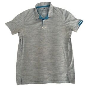 Oakley Polo Shirt Mens Large Blue Tailored Fit Stripe Golf Performance Logo